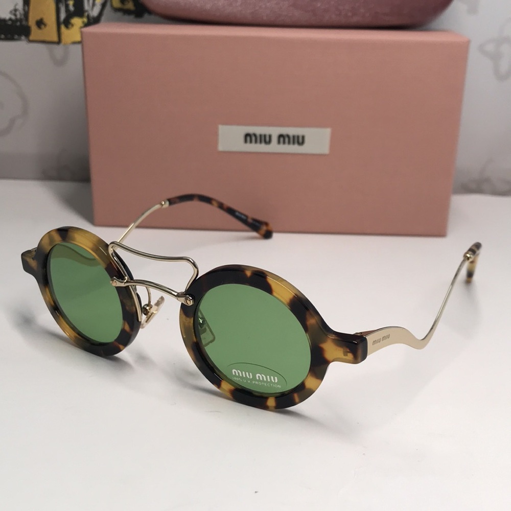 New Authentic Miu Miu Tortoiseshell Sunglasses with Green Lenses MU02V